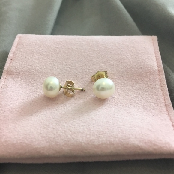 Gold GP Genuine Freshwater White Pearl Earrings - Picture 2 of 5